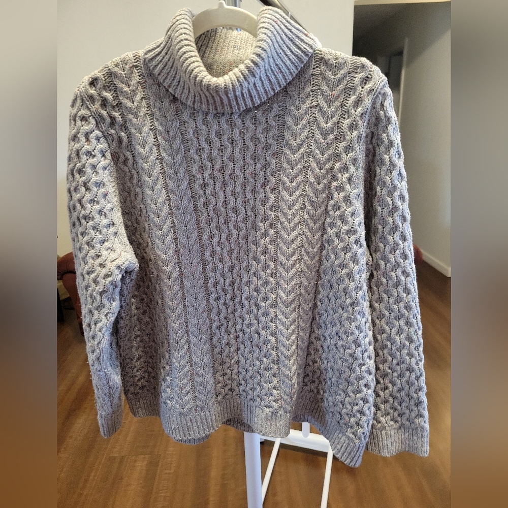 Lands' End Heather Gray Cowl Neck Sweater